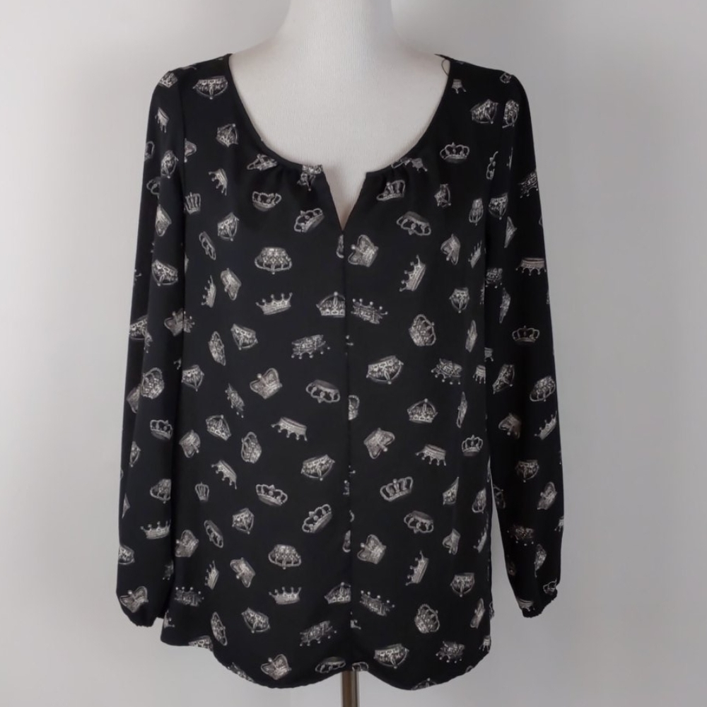 Thakoon Long Sleeve Crown Print Popover Top
